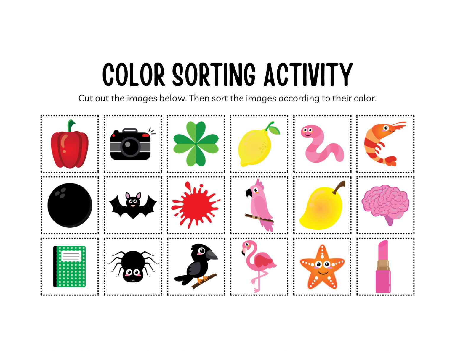 Color Sort Activity, Cut and Sort Objects by Color – Mommy & Me Arts ...